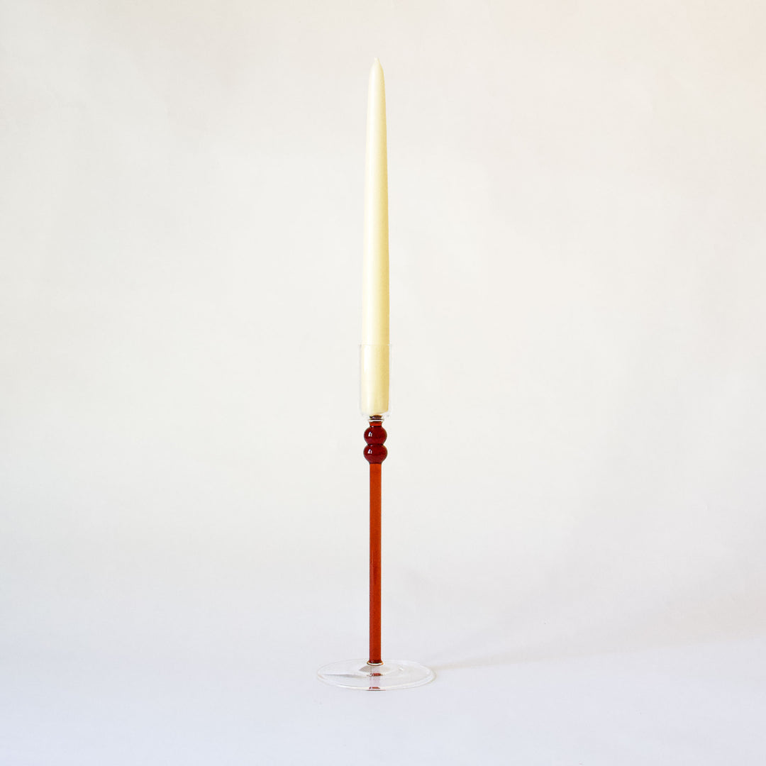 Slender Bubble Glass Taper Candleholder - Amber