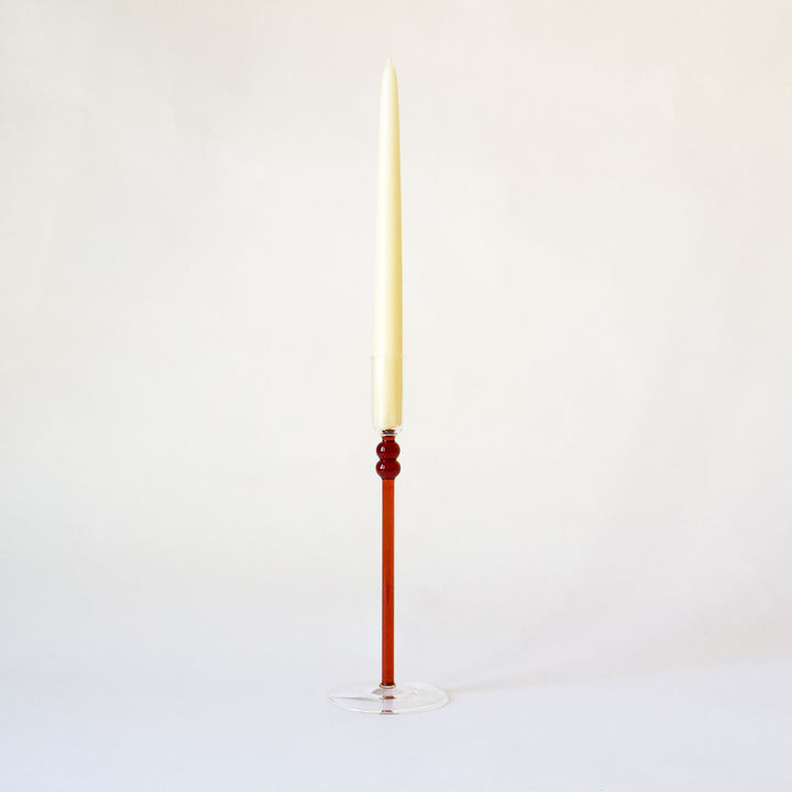 Slender Bubble Glass Taper Candleholder - Amber