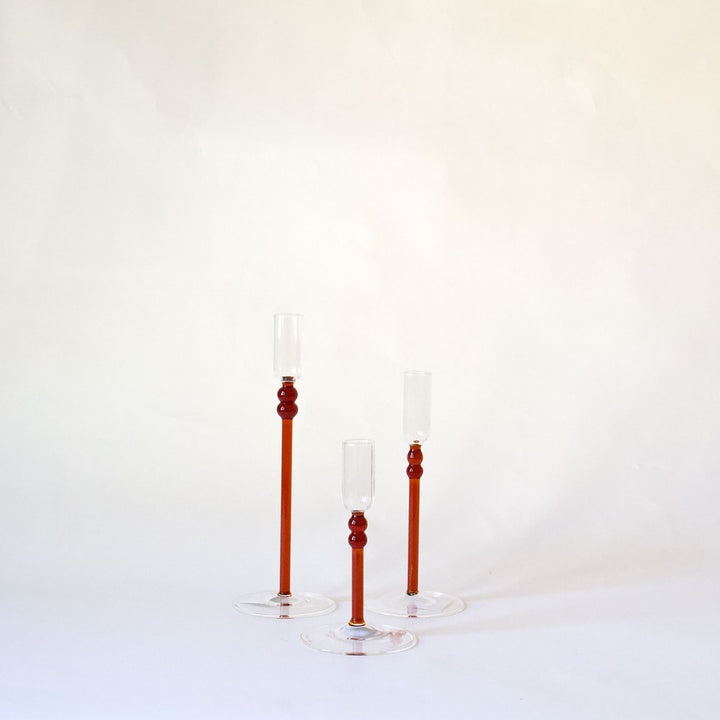 Slender Bubble Glass Taper Candleholder - Amber