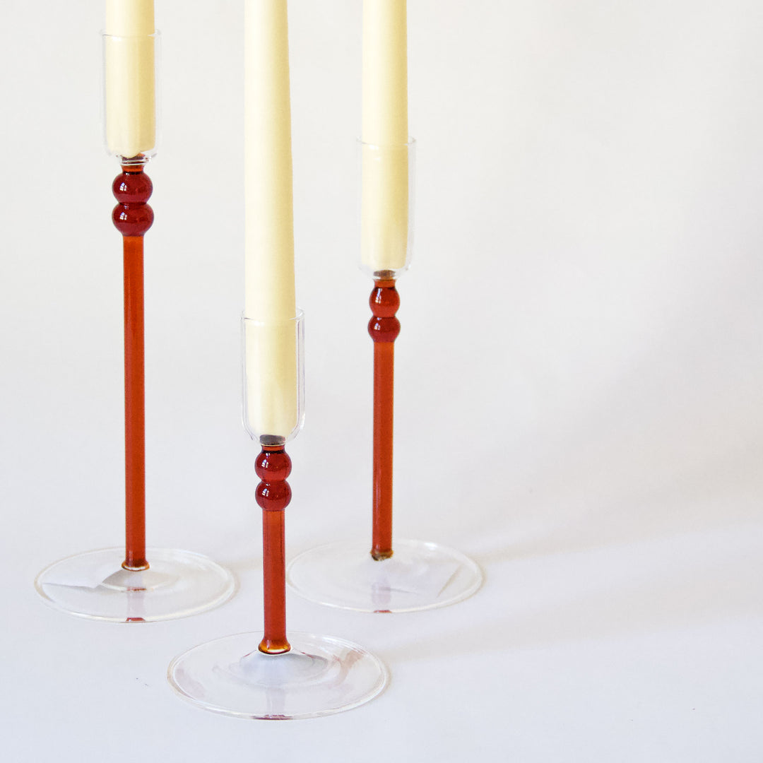 Slender Bubble Glass Taper Candleholder - Amber