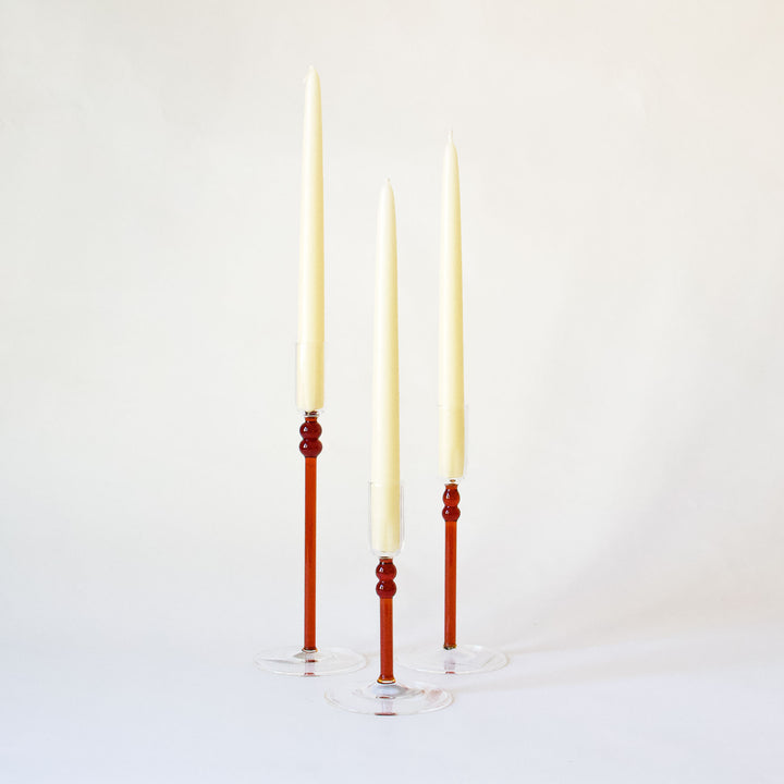 Slender Bubble Glass Taper Candleholder - Amber