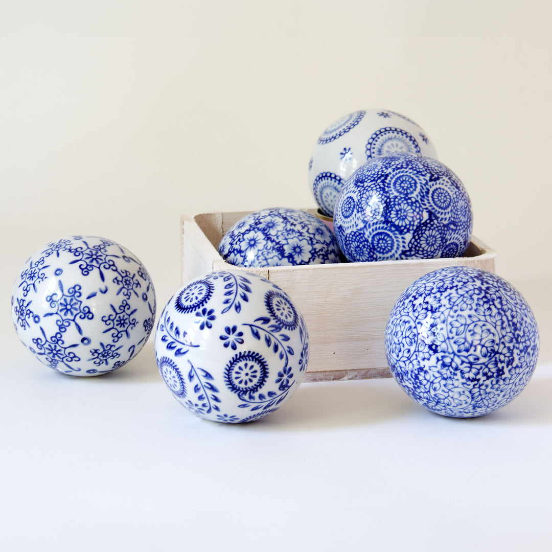 Porcelain Spheres - Blue & White, Set of 3