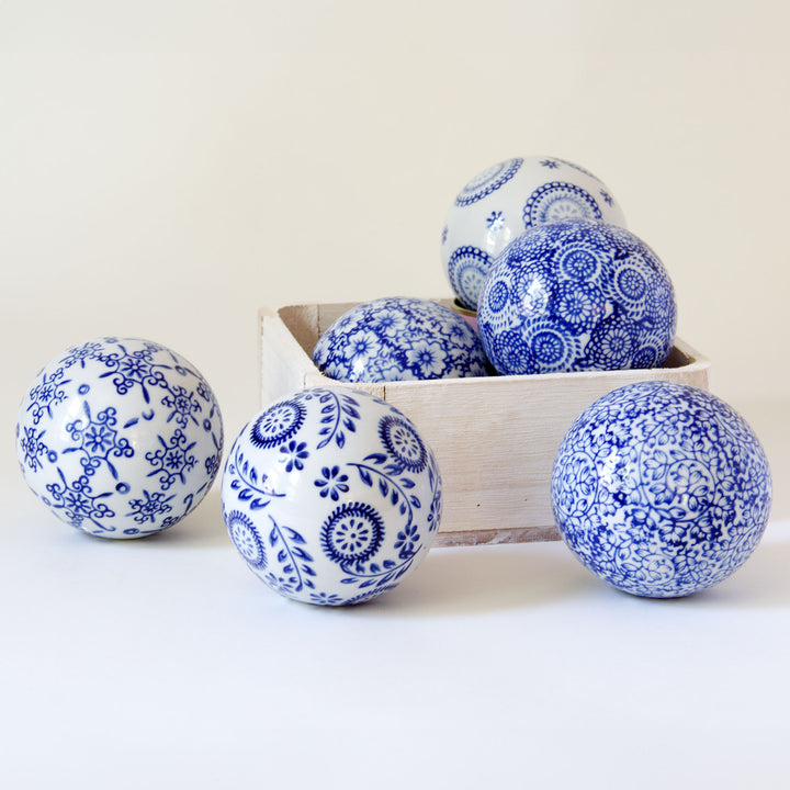 Porcelain Spheres - Blue & White, Set of 3
