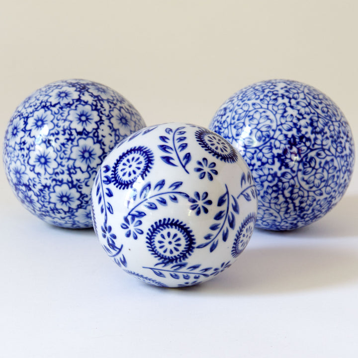 Porcelain Spheres - Blue & White, Set of 3