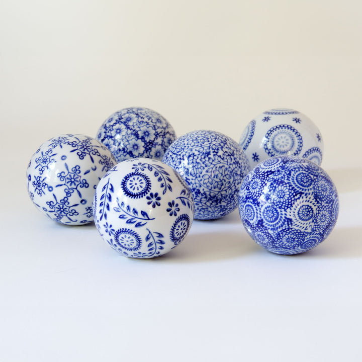 Porcelain Spheres - Blue & White, Set of 3
