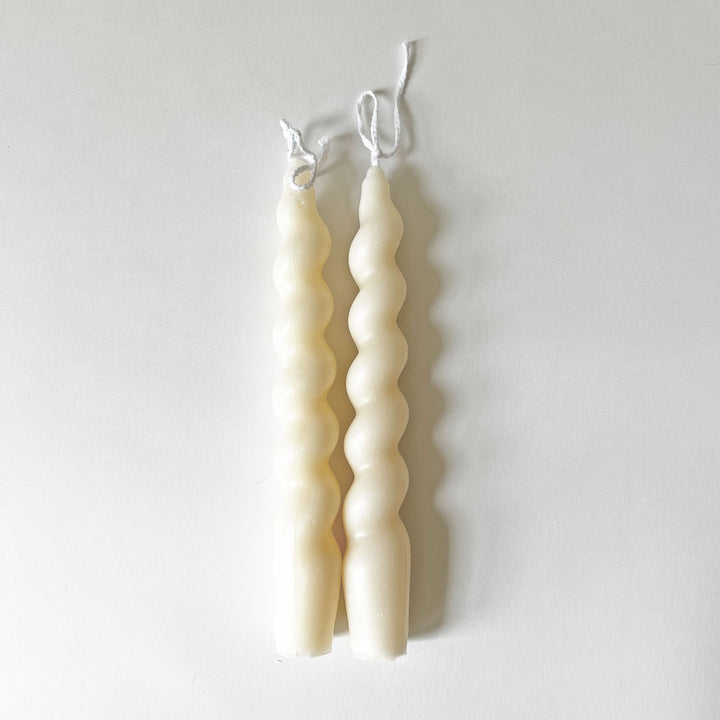 Spiral Taper Candles - Ivory, Set of 2