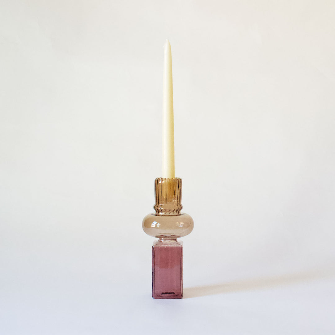 Stacked Geometric Glass Taper Candleholder