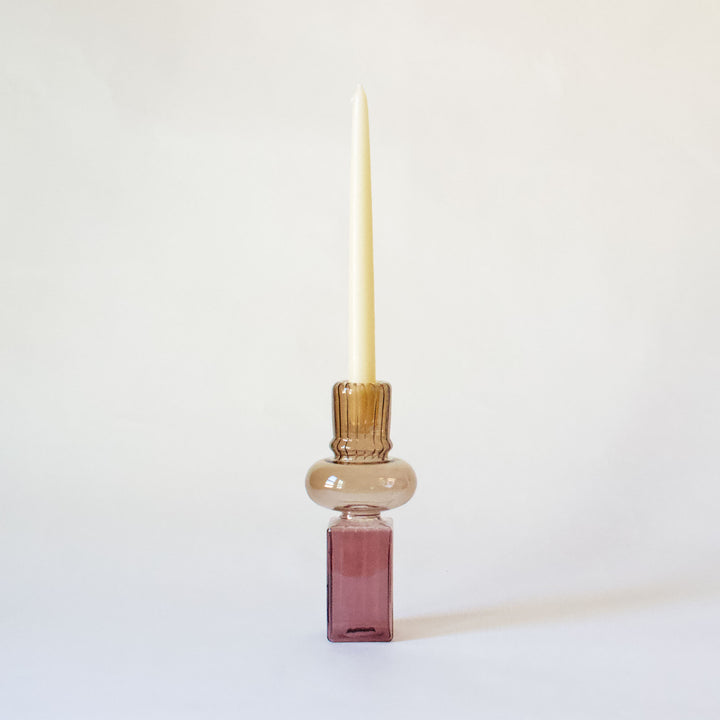 Stacked Geometric Glass Taper Candleholder