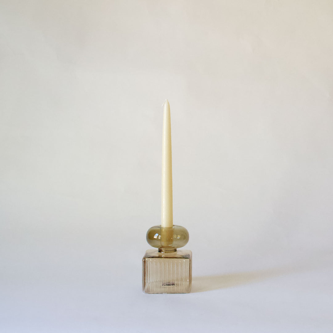 Stacked Geometric Glass Taper Candleholder