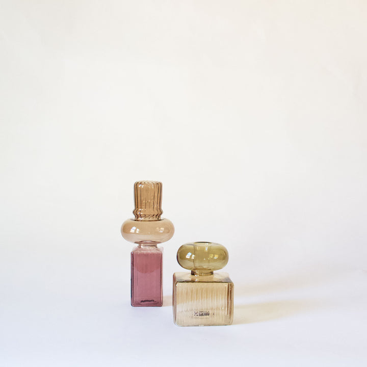 Stacked Geometric Glass Taper Candleholder