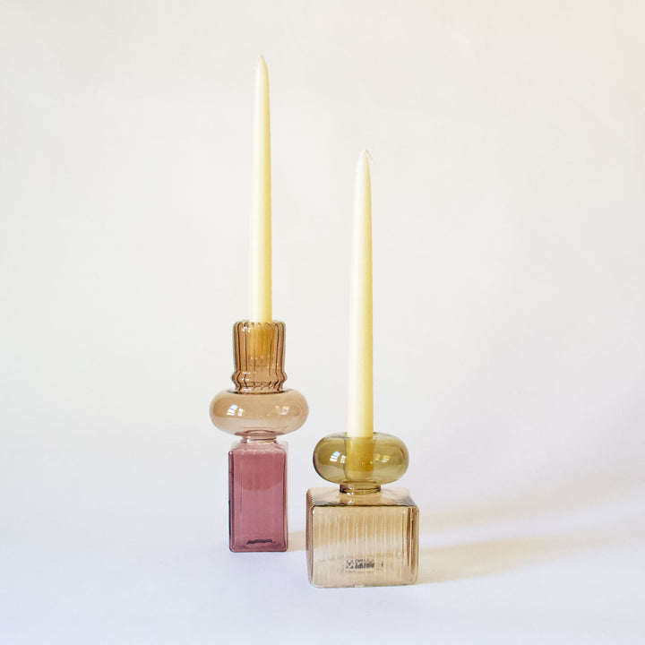 Stacked Geometric Glass Taper Candleholder