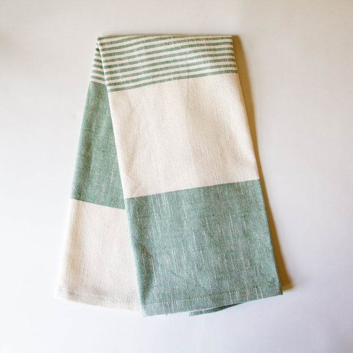 Striped Chambray Kitchen Towel - Green