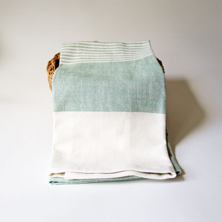 Striped Chambray Kitchen Towel - Green