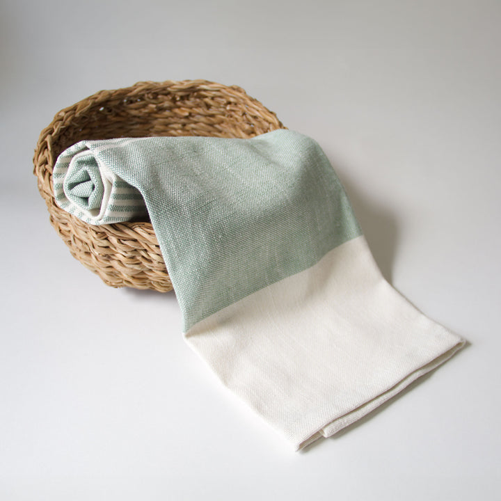 Striped Chambray Kitchen Towel - Green