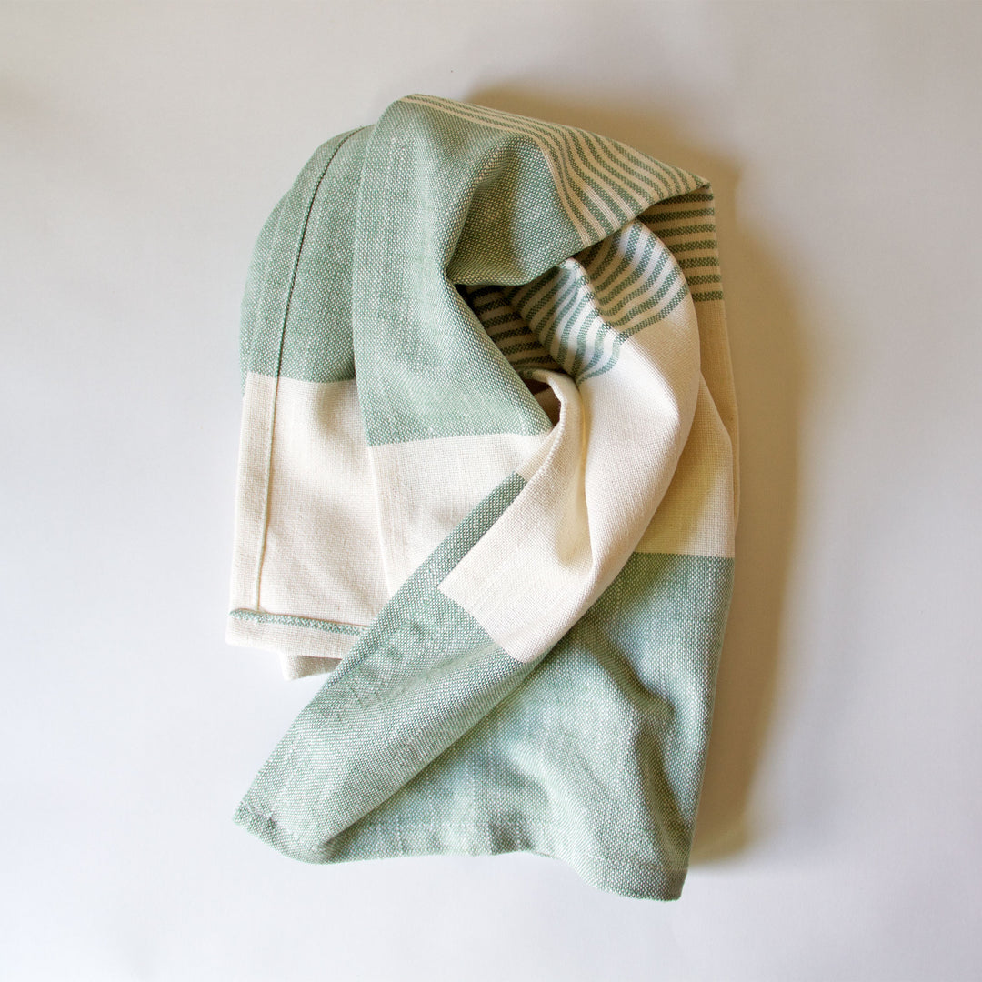Striped Chambray Kitchen Towel - Green