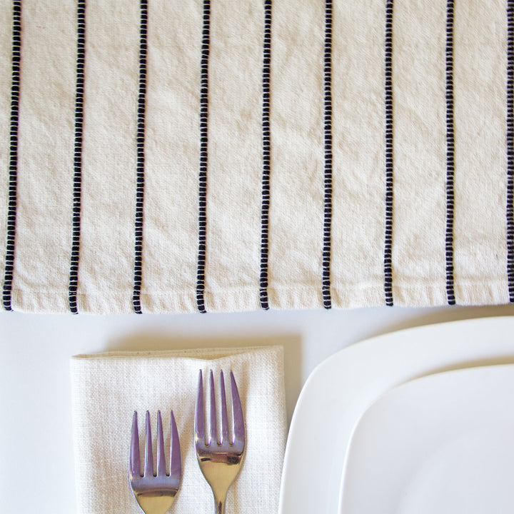 Striped Cotton Table Runner - White & Black