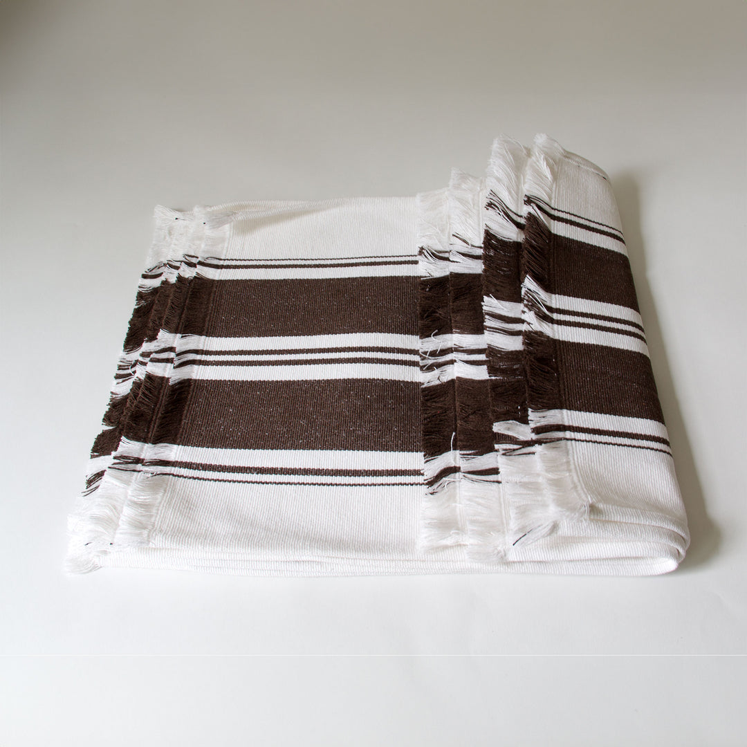Striped Fringed Canvas Placemats - Brown, Set of 4