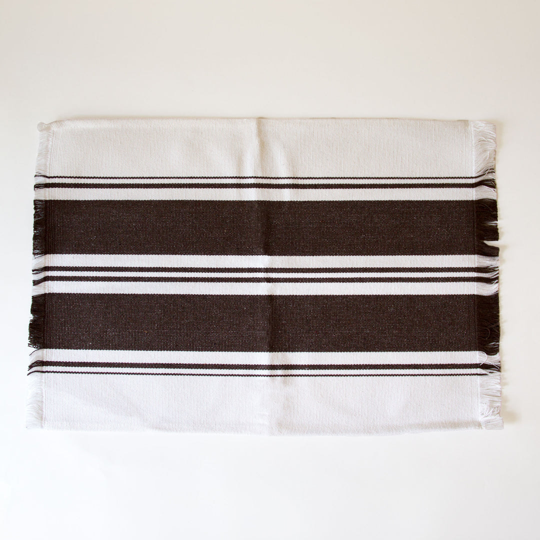 Striped Fringed Canvas Placemats - Brown, Set of 4