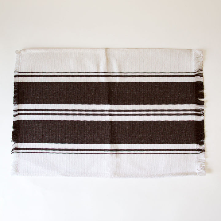 Striped Fringed Canvas Placemats - Brown, Set of 4