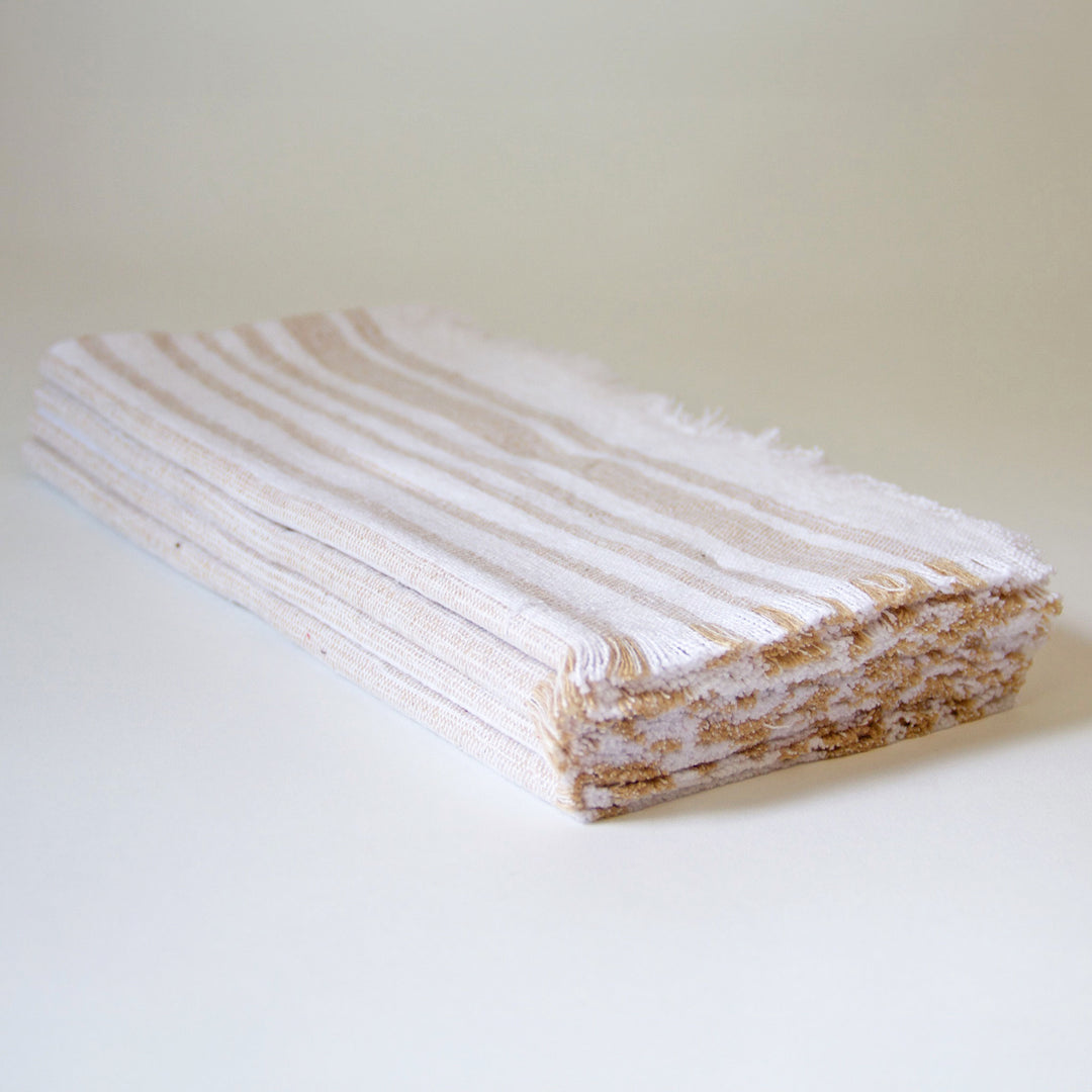 Striped Fringed Napkins - Tan, Set of 4