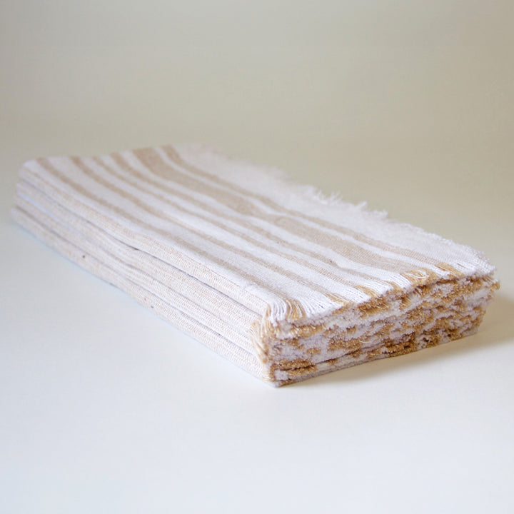 Striped Fringed Napkins - Tan, Set of 4