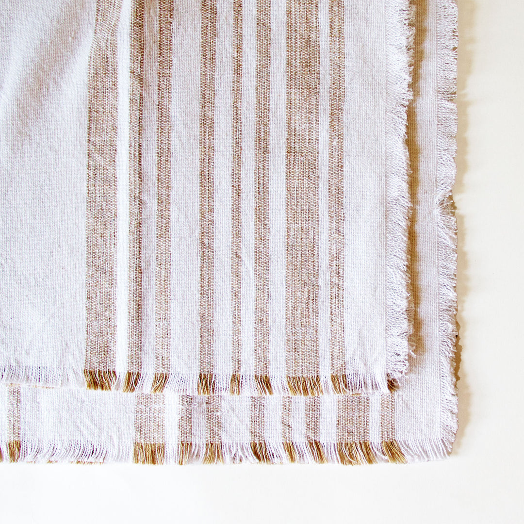 Striped Fringed Napkins - Tan, Set of 4