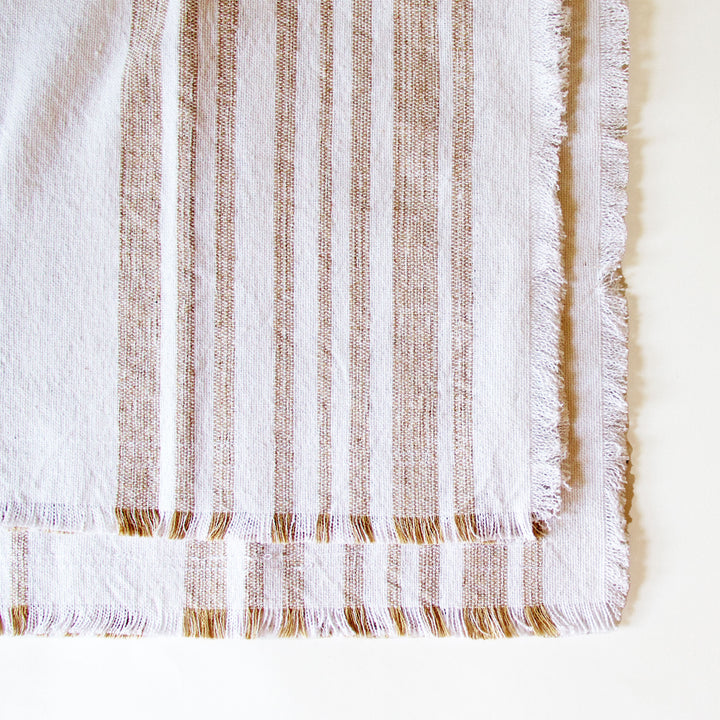 Striped Fringed Napkins - Tan, Set of 4