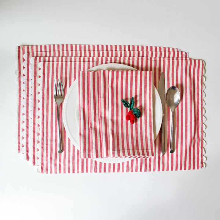 Table Setting Bundle - Red & White Stripes, Set for 4