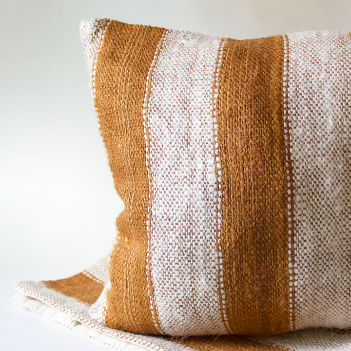Striped Woven Pillow Cover - Rust & Ivory