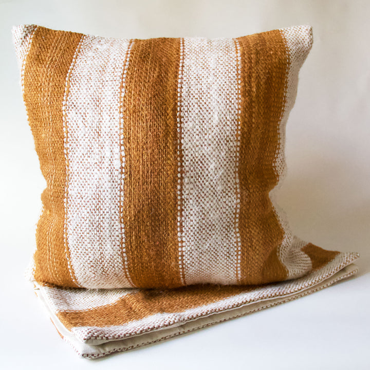 Striped Woven Pillow Cover - Rust & Ivory