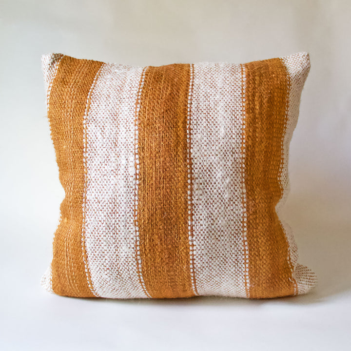 Striped Woven Pillow Cover - Rust & Ivory
