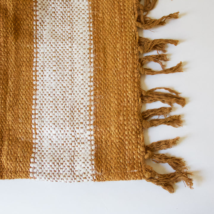 Striped Woven Table Runner - Rust & Ivory