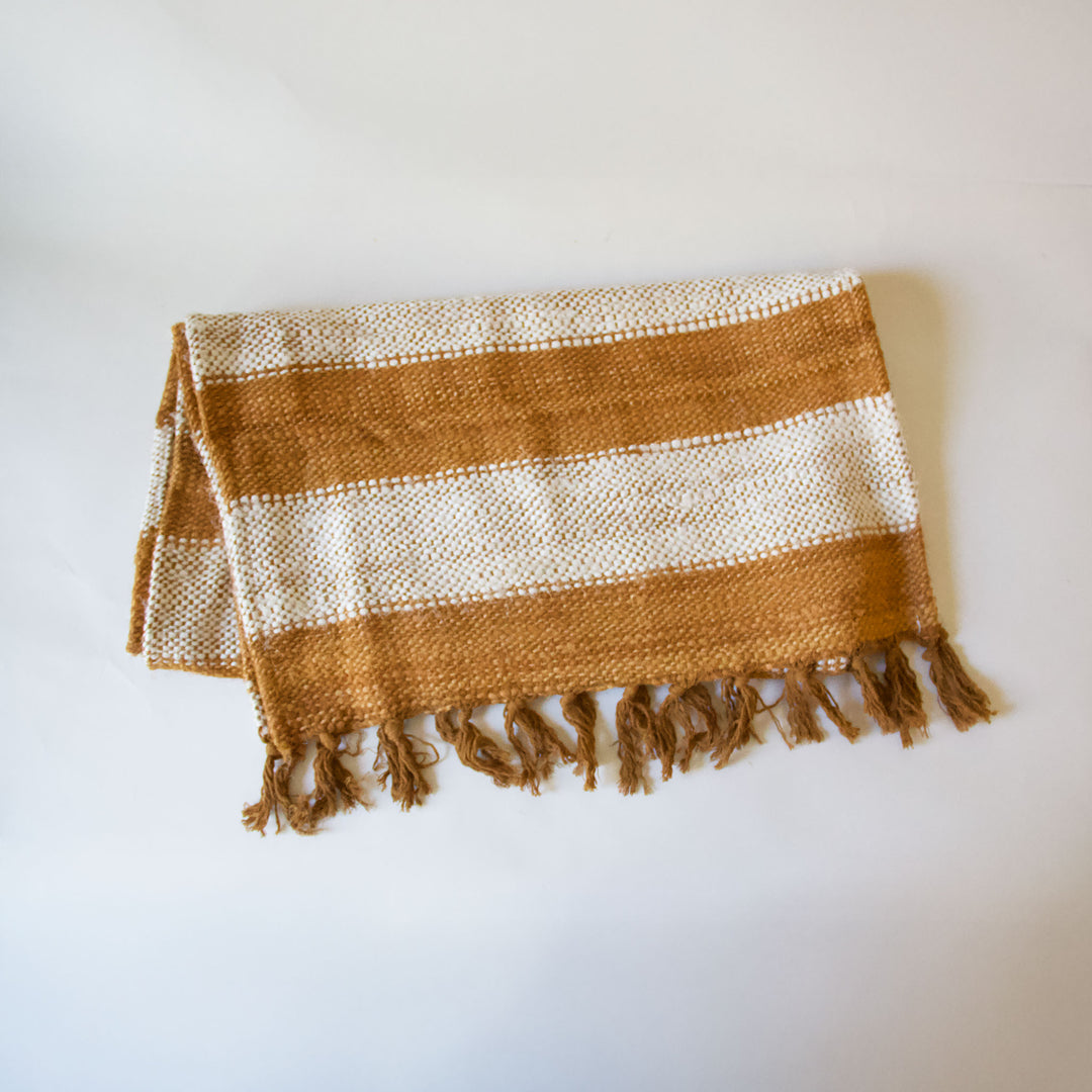 Striped Woven Table Runner - Rust & Ivory