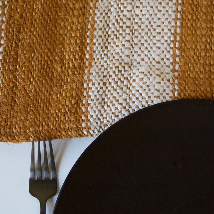 Striped Woven Table Runner - Rust & Ivory