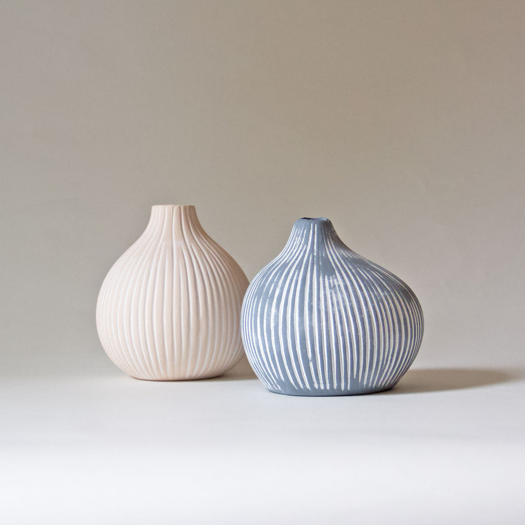 Striped Droplet Bud Vase - Cream