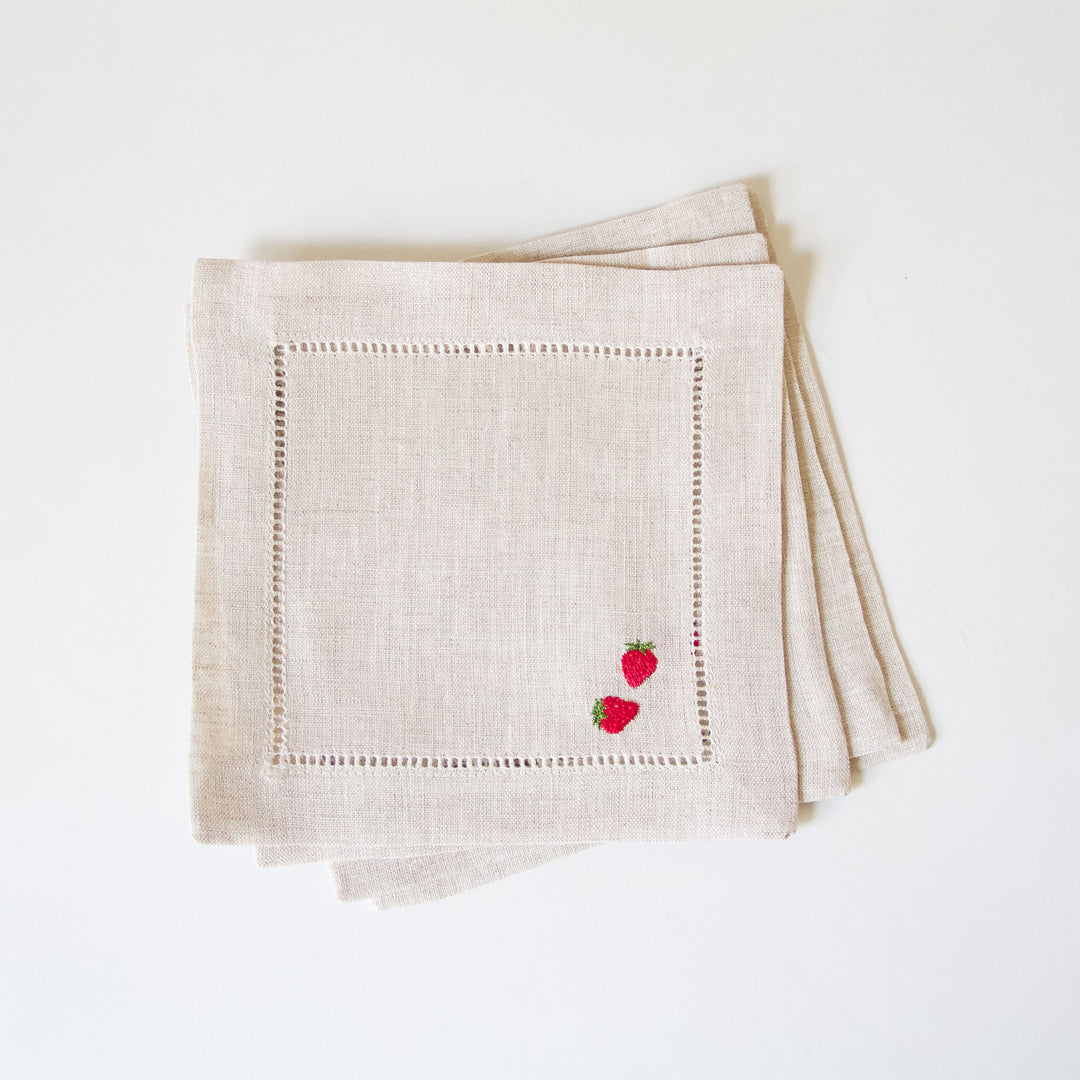 Sweet Strawberry Cocktail Napkins, Set of 4