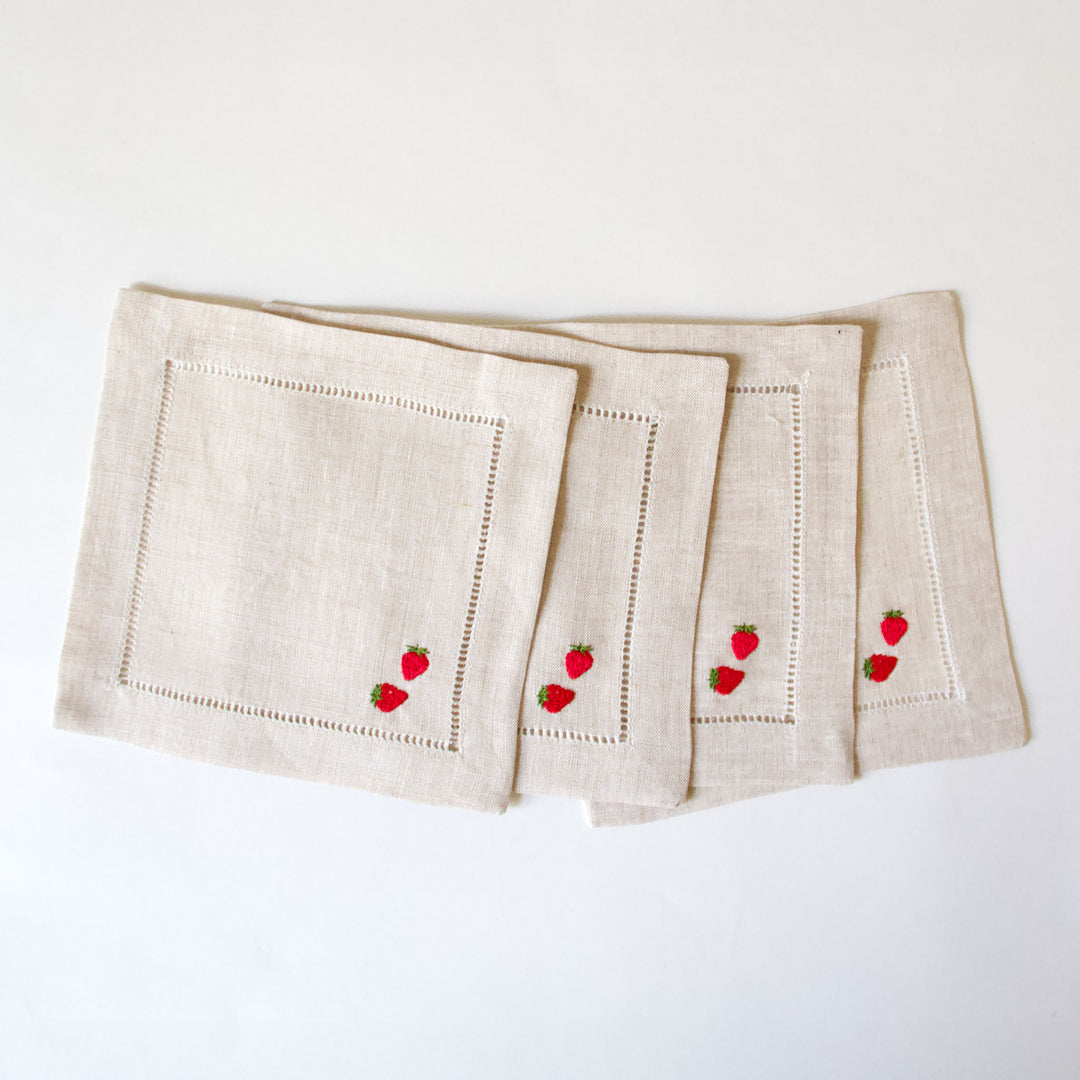 Sweet Strawberry Cocktail Napkins, Set of 4