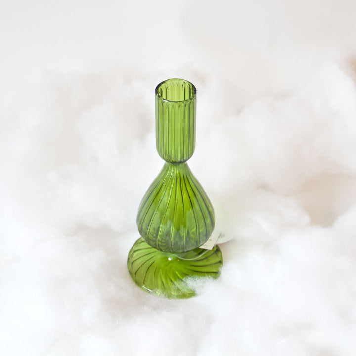 Swirl Green Glass Taper Candleholder