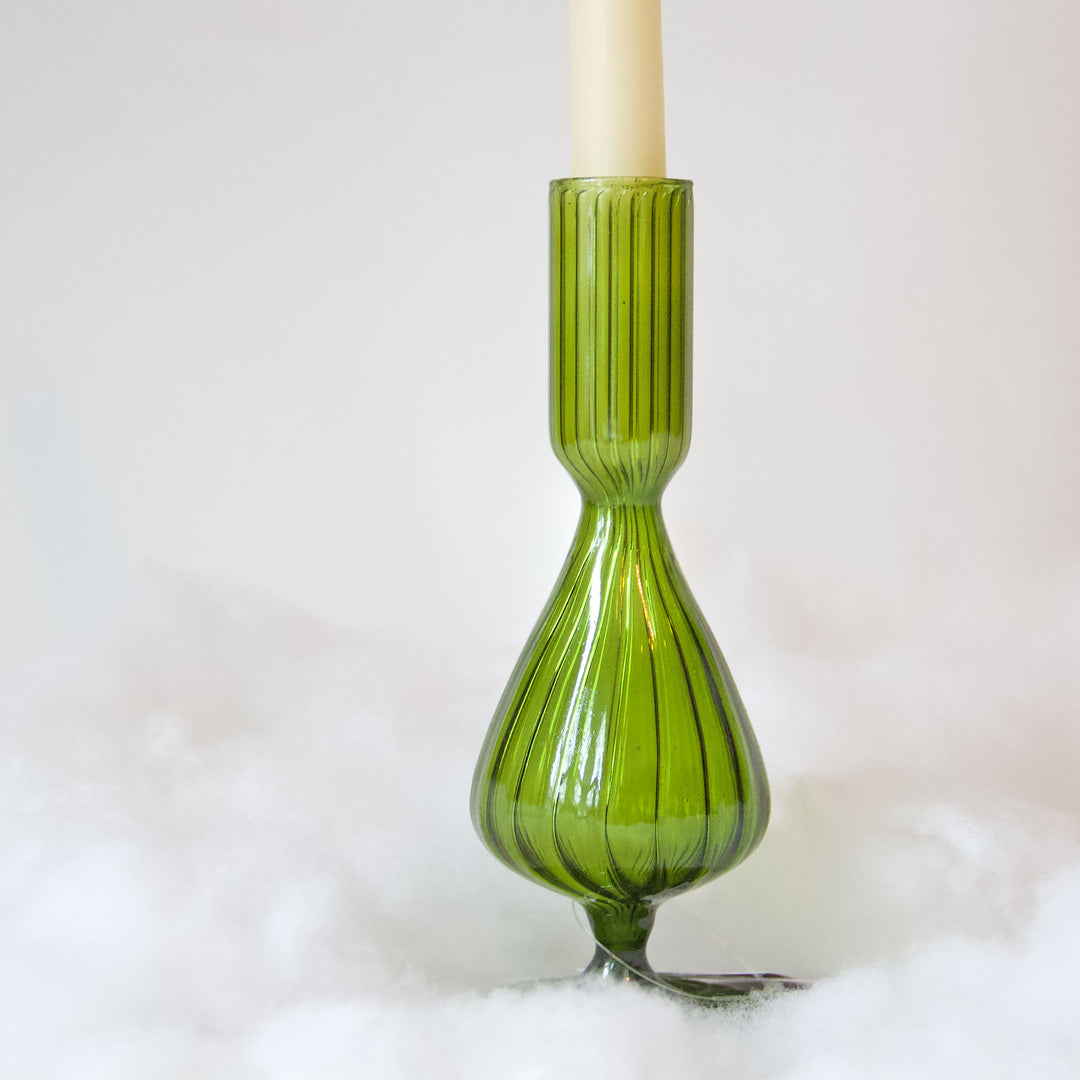 Swirl Green Glass Taper Candleholder