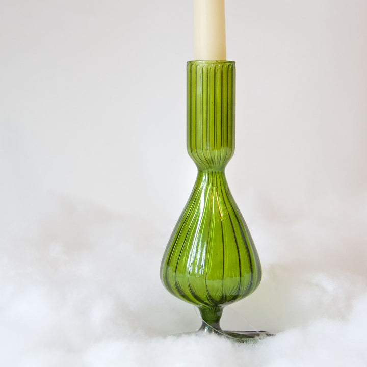 Swirl Green Glass Taper Candleholder