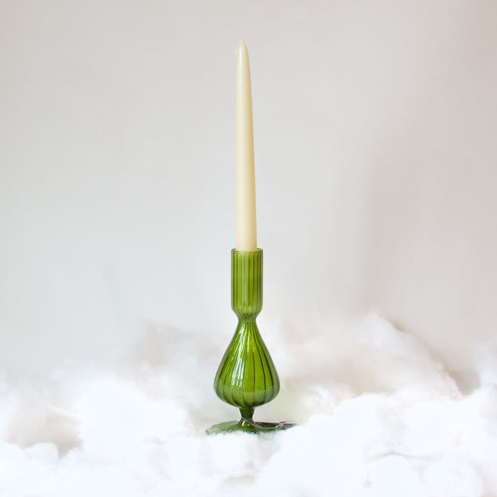 Swirl Green Glass Taper Candleholder