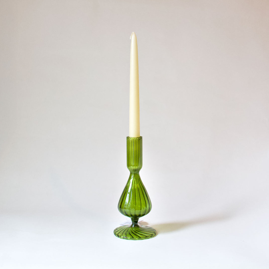 Swirl Green Glass Taper Candleholder