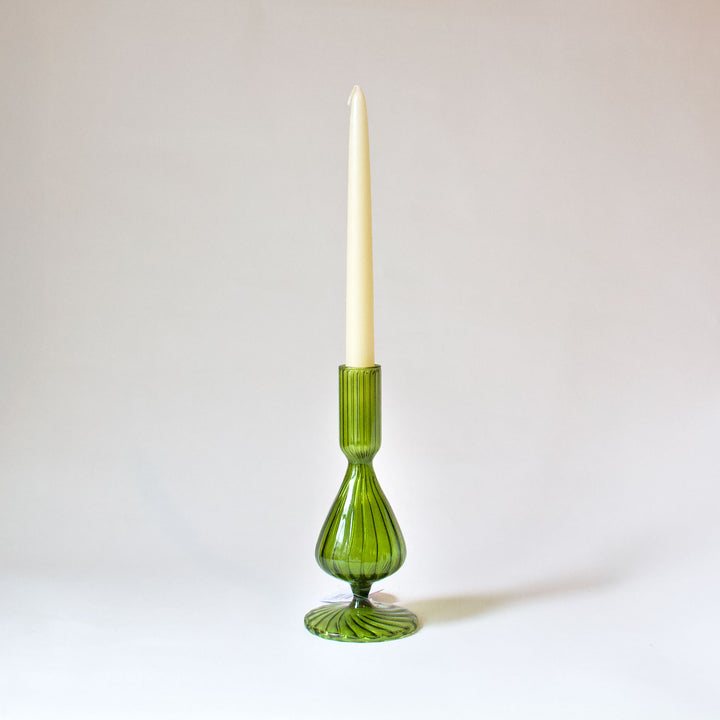 Swirl Green Glass Taper Candleholder