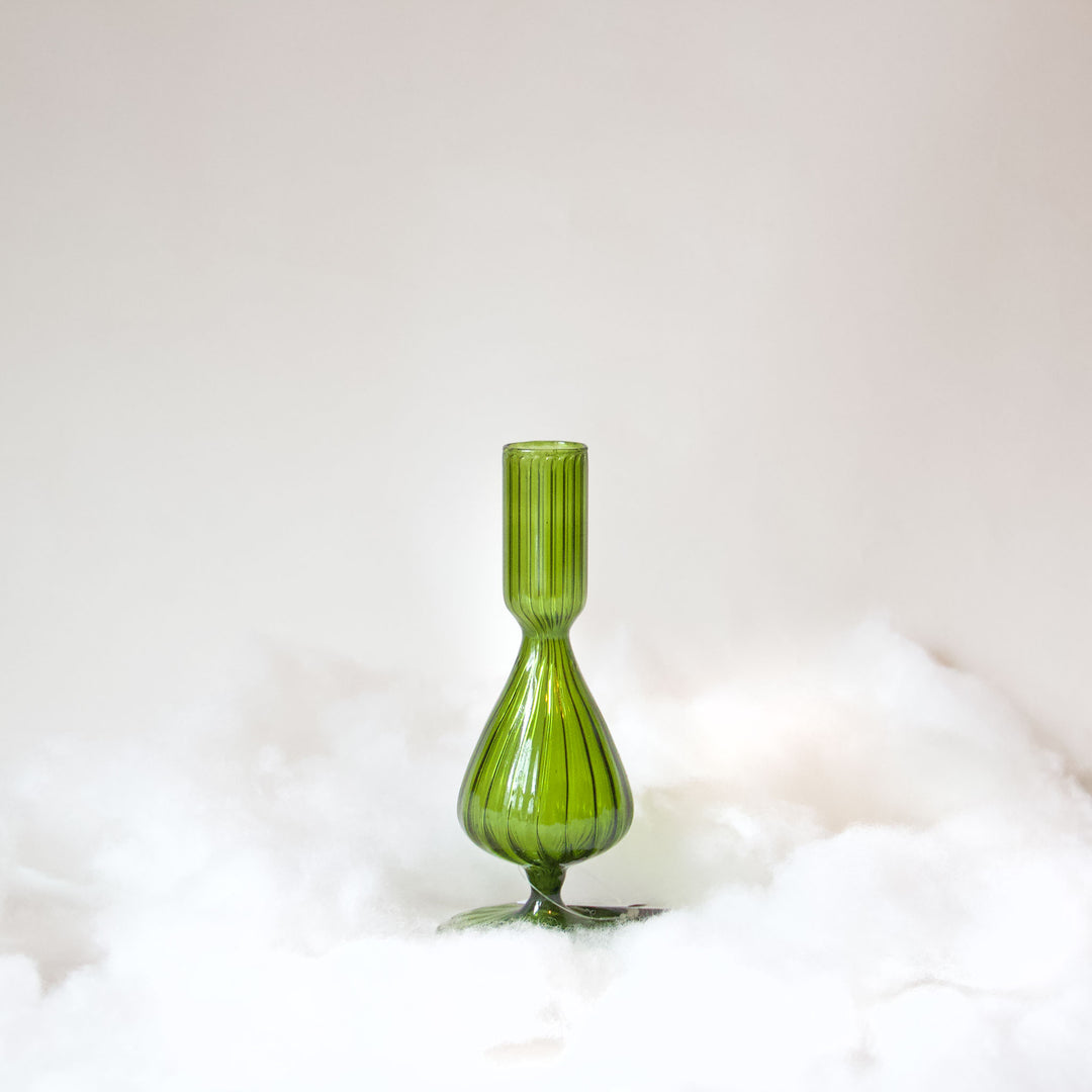 Swirl Green Glass Taper Candleholder