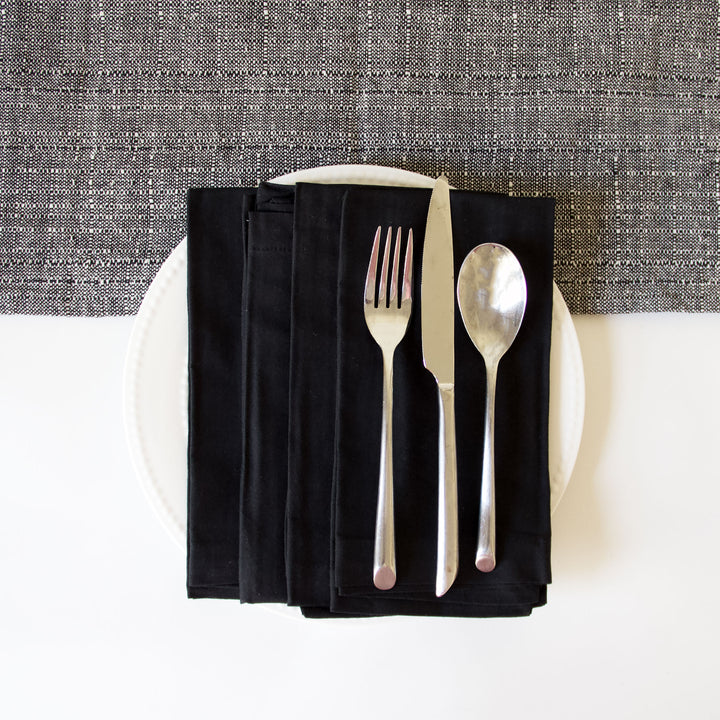 Woven Cotton Table Runner - Black
