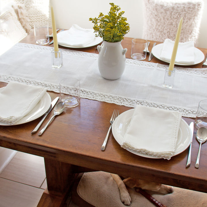 Lace Border Table Runner - White