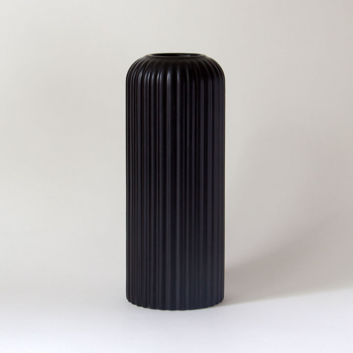 Tall Ribbed Ceramic Vases - Black