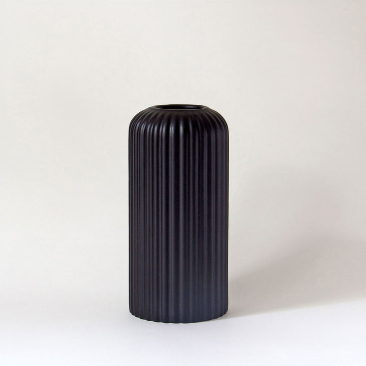Tall Ribbed Ceramic Vases - Black