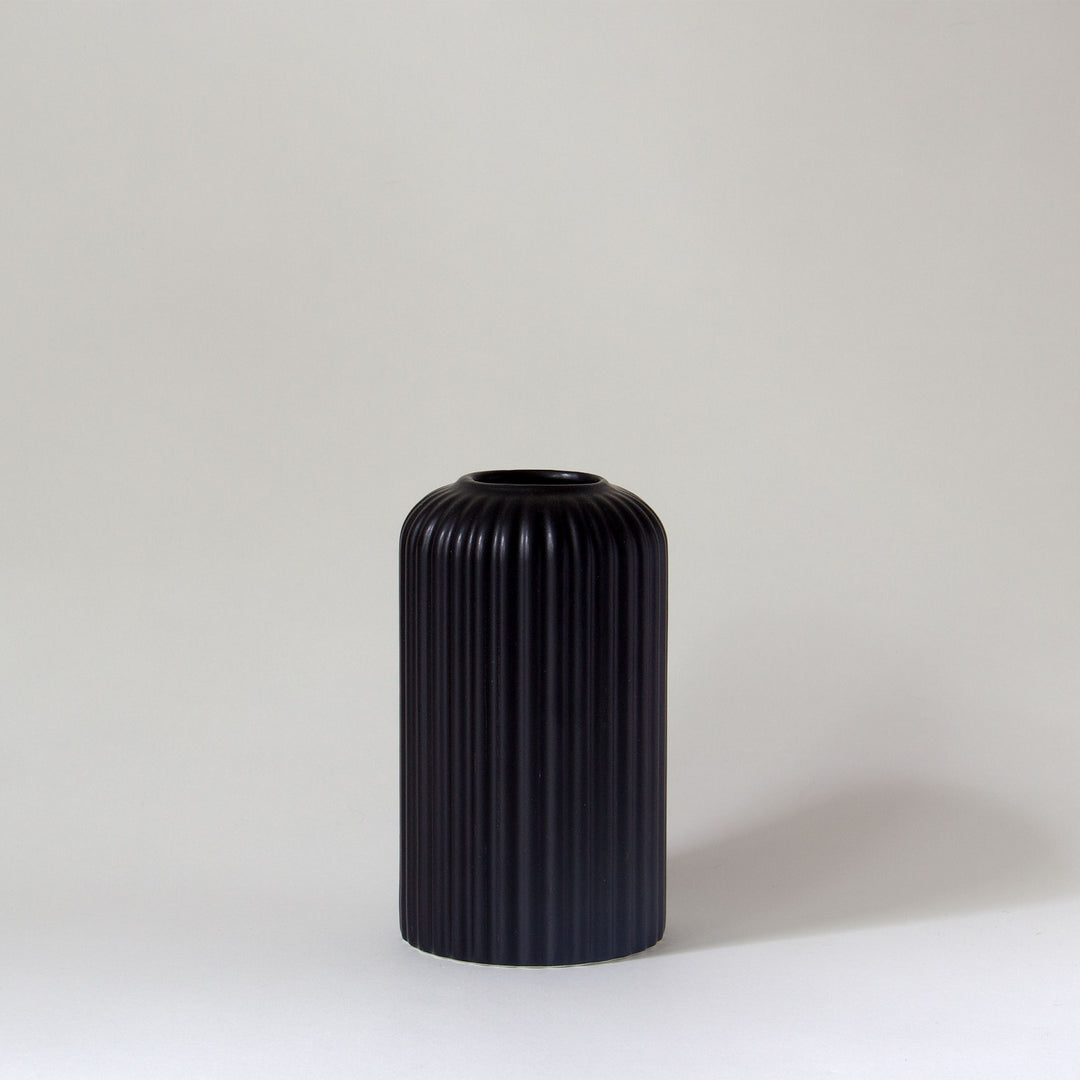 Tall Ribbed Ceramic Vases - Black