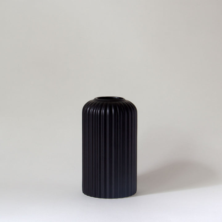 Tall Ribbed Ceramic Vases - Black